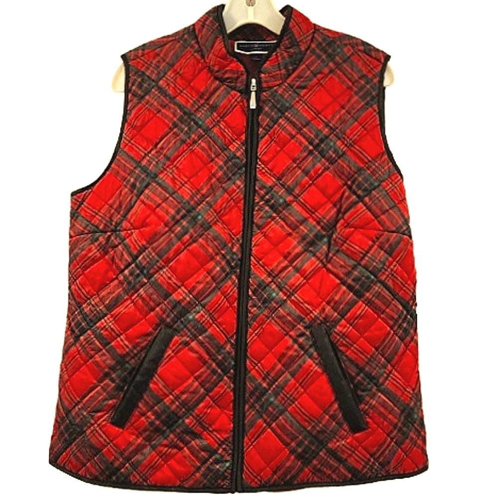 Red Plaid Quilted Vest L